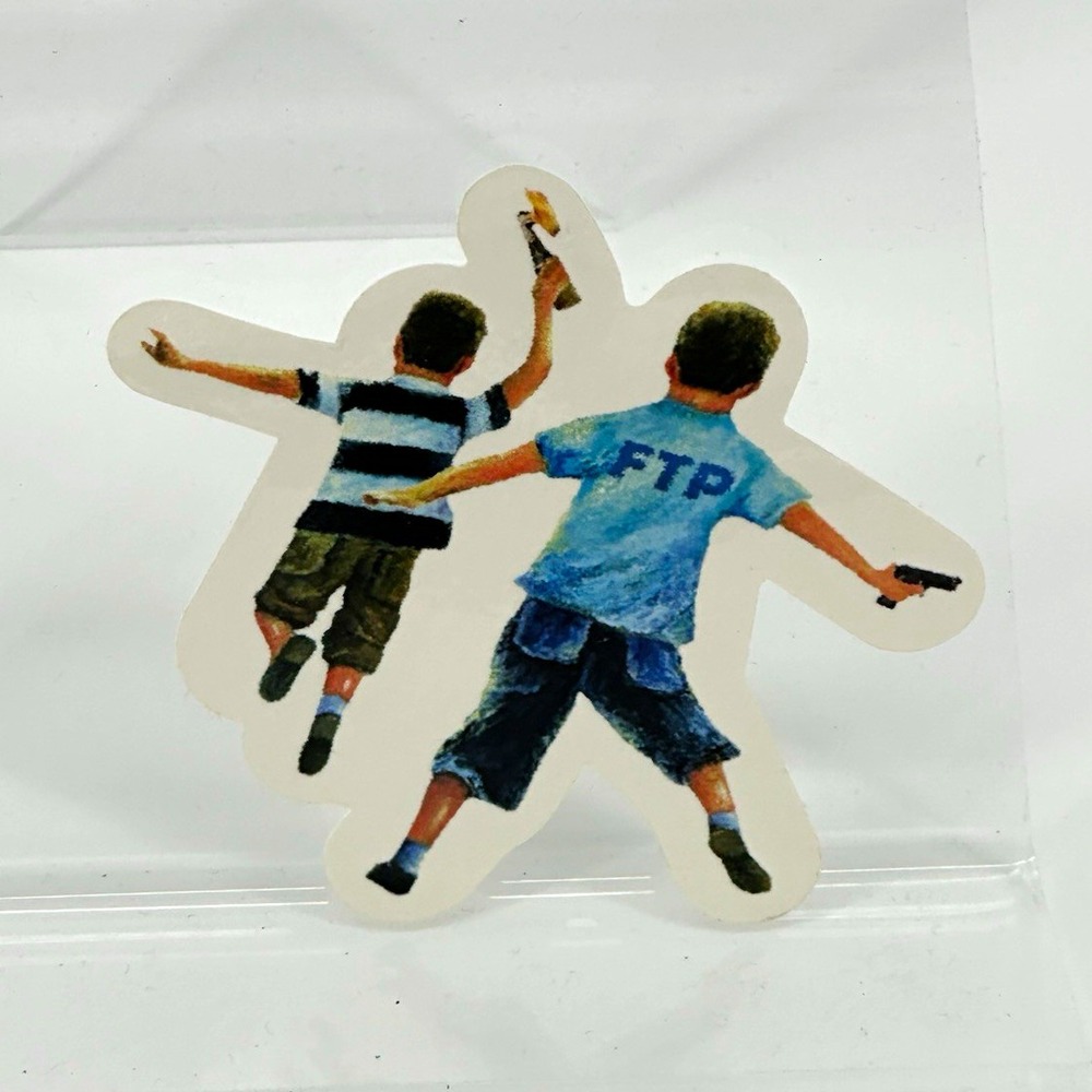 FTP Cartoon Two Boys Holding Hands Graphic Skateboard Sticker Decal